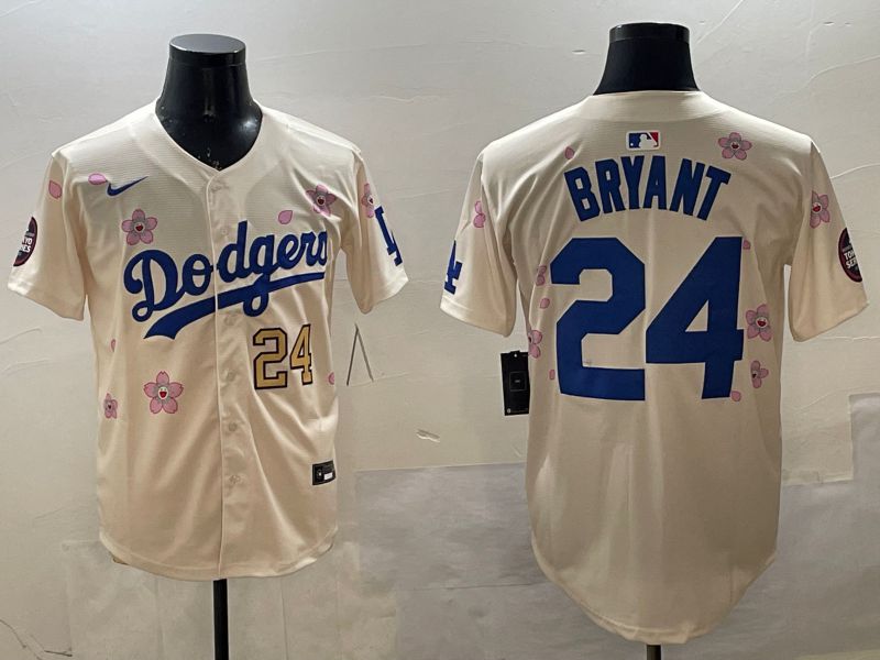 Men Los Angeles Dodgers #24 Bryant Cream Sakura Edition 2025 Nike MLB Jersey style 8